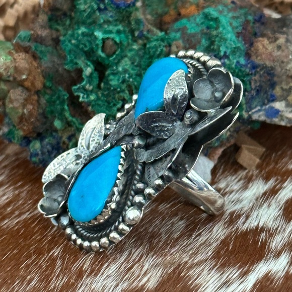 Sleeping beauty turquoise dragonfly statement sterling silver ring - Picture 13 of 15